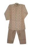 Boys Jodhpuri Kurta Pajama In Light Gold Jamawar