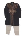 Children's Indian Sherwani Suit In Black With Embroidery