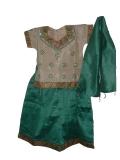 Pattu Pavadai Langa Blouse In Tan & Sea Green Color