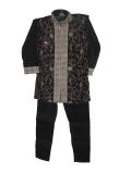 Kids Sherwani Kurta Pajama Suit In Black Tissue Silk Kids Sherwani Kurta Pajama Suit In Black Tissue Silk