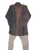 Boys Kurta Pajama In Grey & Blue With Embroidery