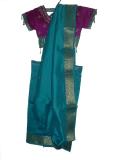 Fancy Saree For Girls, Ready-made Magenta & Blue Silk Saree