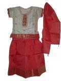Pattu Pavadai Blouse For Kids In Pink & Cream With Beadwork