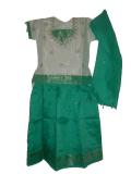 Kids Pavada Blouse From South India In Sea Green & Cream