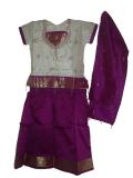 Pattu Pavada Dress For Girls In Cream & Purple Color Pattu Pavada Dress For Girls In Cream & Purple Color