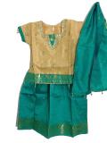 Kids Pattu Langa Sattai Outfit In Tan & Blue Color