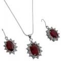 Silver Casting Red Oval Pendant Earrings Holiday Gift Set