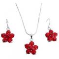 Sunset Red Crystals Flower Necklace Bridesmaid Jewelry Set