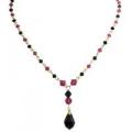 Gold Tone Necklace With Fuchsia Black Crystal Combo Necklace Gold Tone Necklace With Fuchsia Black Crystal Combo Necklace