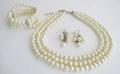 Elegant Three Stranded Ivory Necklace Bracelet Bridal Set