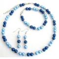 Lite & Dark Blue Pearl Jewelry Set With Silver Spacer Lite & Dark Blue Pearl Jewelry Set With Silver Spacer