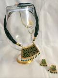 Rajasthani Thewa Necklace & Earrings Set In Green/Gold Color Rajasthani Thewa Necklace & Earrings Set In Green/Gold Color