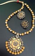 Two-tone Handcrafted Gold-silver Clay Necklace Earrings