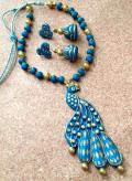 Lovely Hand Carved Clay Peacock Pendant & Jhumka Lovely Hand Carved Clay Peacock Pendant & Jhumka