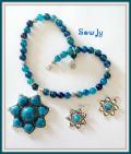 Blue german Silver Necklace / Earrings Set with Agate Beads