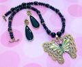 Black Agate Beads Necklace with Gold Butterfly Pendant Black Agate Beads Necklace with Gold Butterfly Pendant