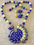 Peacock Terracotta Set, Blue Necklace & Jhumka