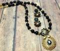 Black Floral Traditional Pendant with Black Onyx Beads!!!!!