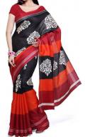 Elegant Black, Red & Orange Bhagalpuri Silk Designer Saree Elegant Black, Red & Orange Bhagalpuri Silk Designer Saree