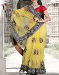 Designer Yellow Net Saree /w Resham, Zari & Patch Work Designer Yellow Net Saree /w Resham, Zari & Patch Work