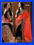 Black & Peach Half & Half Georgette Saree w/ Designer Blouse Black & Peach Half & Half Georgette Saree w/ Designer Blouse