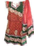 Embellished Red/Green Velvet/Net Lehenga Choli for 9 to 10 Year Girls