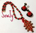 Hand Carved peacock Set In Clay - Red and Black Combo Hand Carved peacock Set In Clay - Red and Black Combo