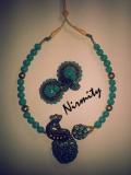 Turquoise Clay Peacock Necklace & Jhumkas