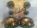 Rustic Terracotta Jhumka, Emerald green-gold Earrings