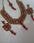 Kundan Red Necklace set with Earrings & Mang Tika