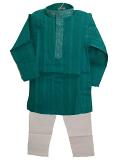 Cotton Kurta Pajama In Blue Green /w Embroidery For Boys Cotton Kurta Pajama In Blue Green /w Embroidery For Boys