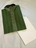Cotton Olive Green Striped Kurta Pajama For Boys