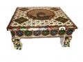 Meenakari Bajot Stool, Golden Handcrafted Table (Chowki) w/ Carving
