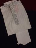 Plain White Striped Kids Cotton Kurta Pajama