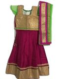Party Wear Kids Lehenga Choli In Gold & Rani Color