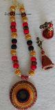 Red, Yellow & Black Silk Thread Wrapped Necklace Set Red, Yellow & Black Silk Thread Wrapped Necklace Set