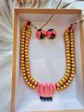 Handcrafted Terracotta Lotus Necklace Set – Dual Strand with Earrings