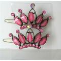 Pink Hair Accessories Crown Sparkling Pink Crystals Hair Pair Clip 
