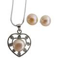 Heart Shaped Freshwater Peach Pearls Pendant & Earrings Set Heart Shaped Freshwater Peach Pearls Pendant & Earrings Set