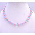 Round Beads Girls Stretchable Jewelry In Cool Pink & Blue Beads 