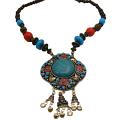 Artistically Designed Necklce w/ Turquoise Flower Engraved Necklace Artistically Designed Necklce w/ Turquoise Flower Engraved Necklace