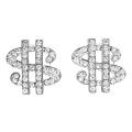 Hip Hop Shimmering Dollar Earrings In Simulated Silver w/ CZ Earrings 