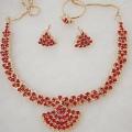 Golden Red CZ Ornate Necklace Earrings Jewelry Set