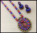 Red & BlueTear Drop Peacock Pendant Set with Jhumkas