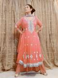 Pink Peach Embroidered & Embellished Anarkali Dress \w Dupatta