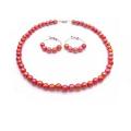Girls Necklace Set Red Orange Beads Hoop Earrings Flower Girl Jewelry 