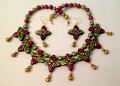 Handmade Unique Clay Choker Set in Metallic Maroon & Green