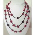 Coral Nuggets Long Necklace w/ Black Beads 30 Inches Long Necklace 