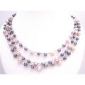 Interwoven Handmade Silk Thread Pink Grey Freshwater Pearls Necklace 