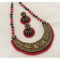 Semi Curved Pattern Clay Jewelry In Shades of Black, Red & Gold